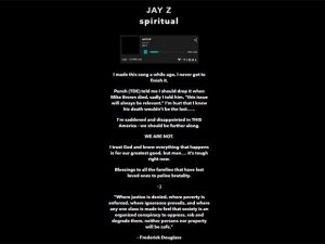 Nota de Jay Z que acopmanhou o lançamento de 'spiritual', faixa contra violência policial contra negros nos EUA (Foto: Reprodução/Tidal)